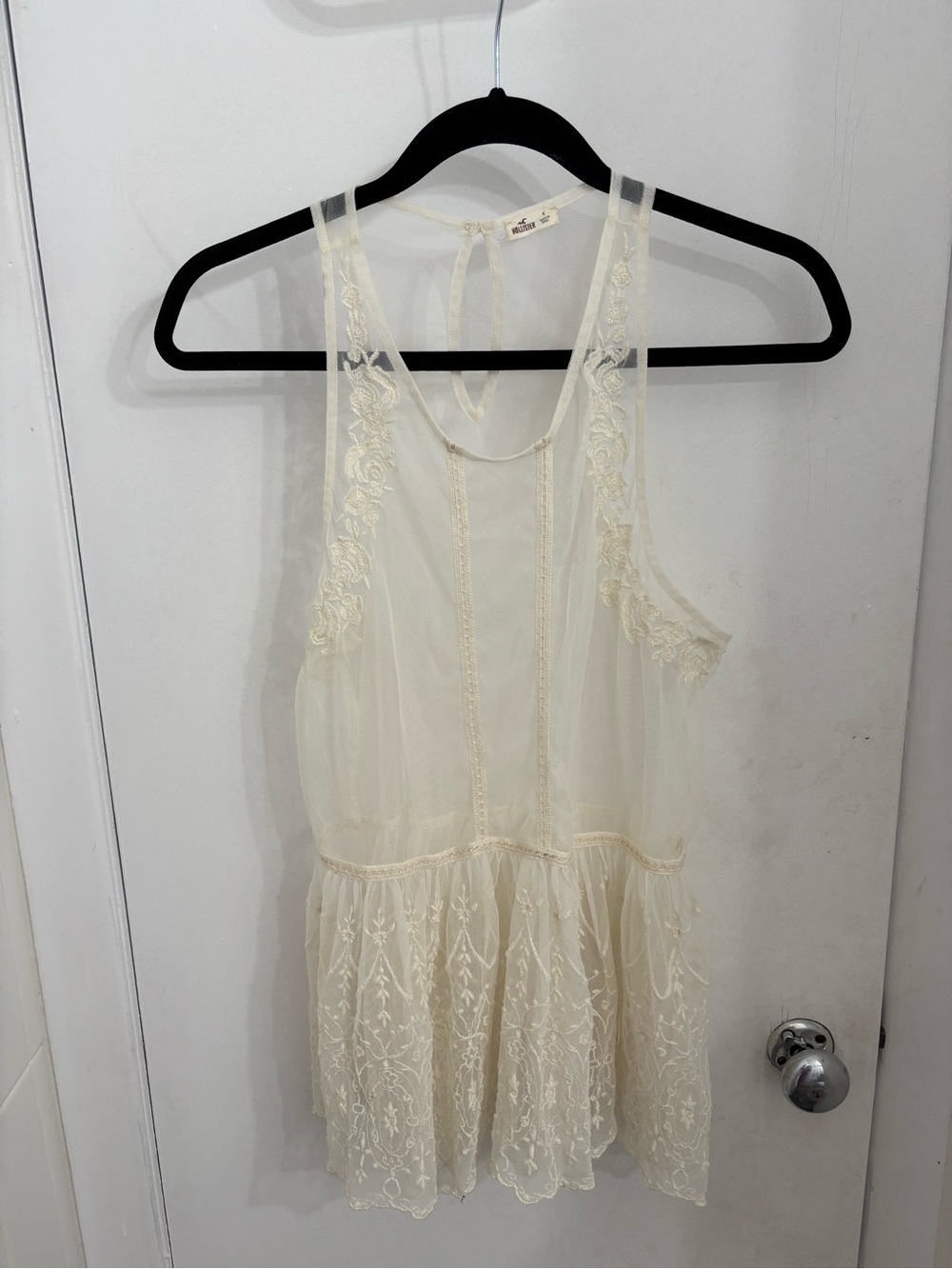 Hollister Cream Sheer Lace-Trim Slip Tank